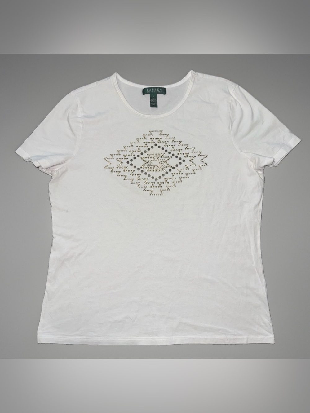Ralph Lauren White Short Sleeve Stud-Embellished Tee Weatern Aztec Tribal